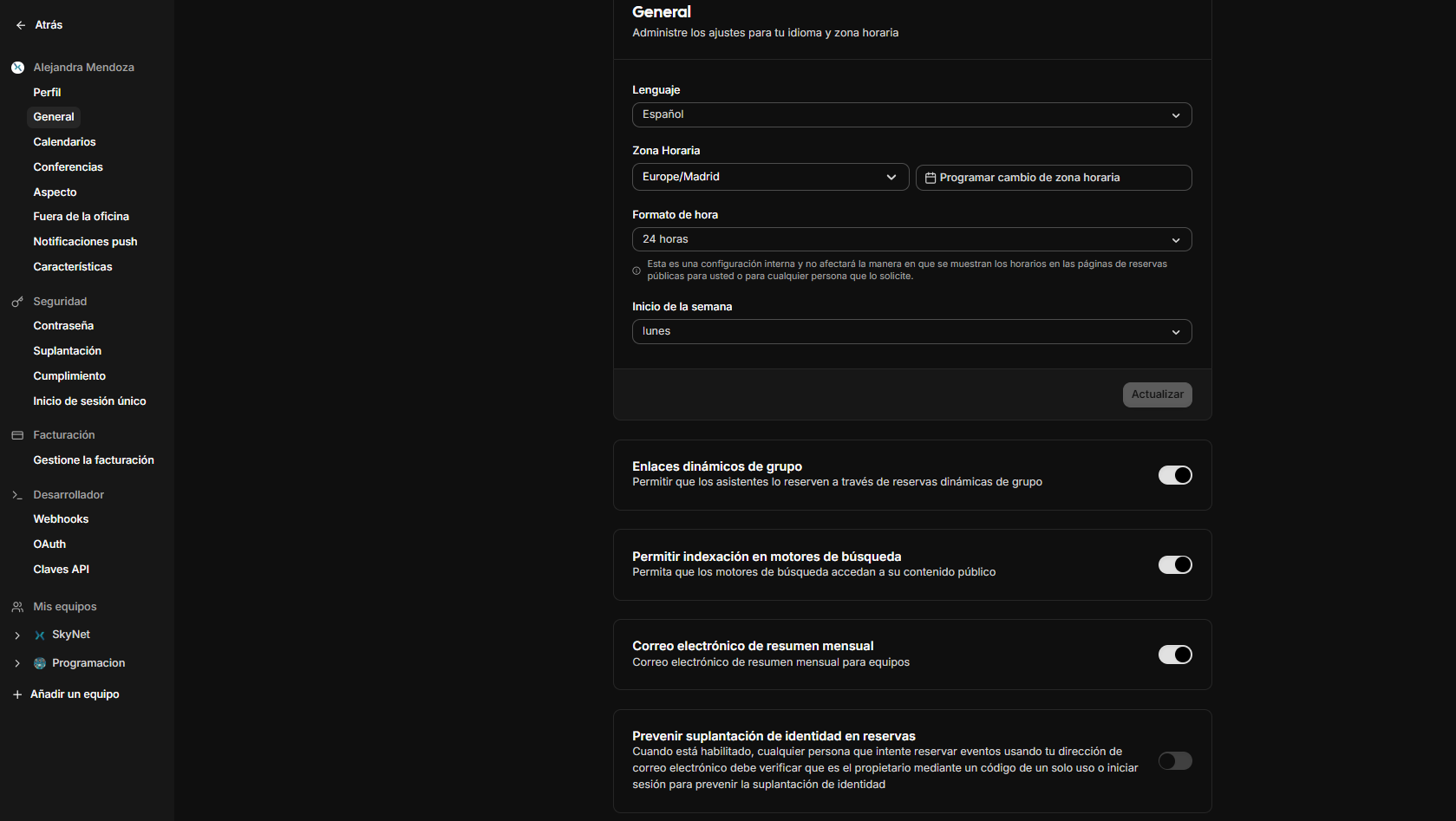Formulario del perfil con nombre, imagen y enlace personalizado.