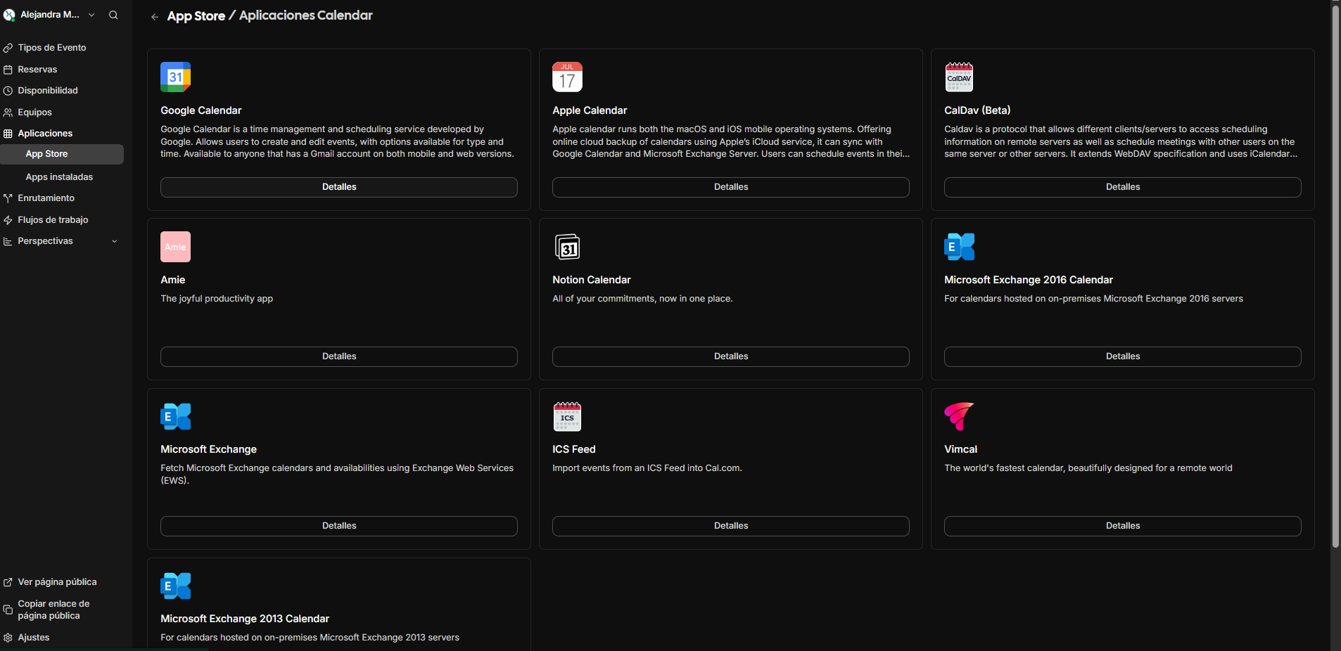 Sección de calendarios con botón 'Connect your first calendar'.