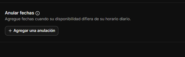 Opción de anular fechas en el menú de disponibilidad.