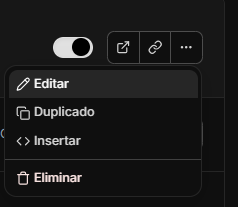 Menú desplegable con opciones editar, duplicar, insertar y eliminar.