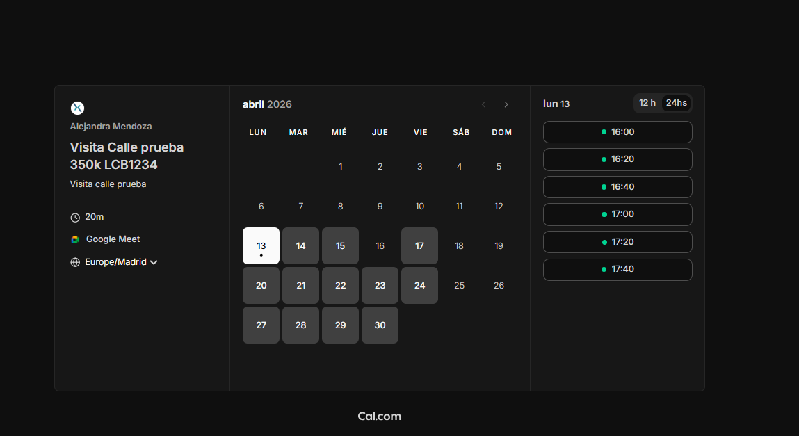 Página pública del evento vista por el cliente.