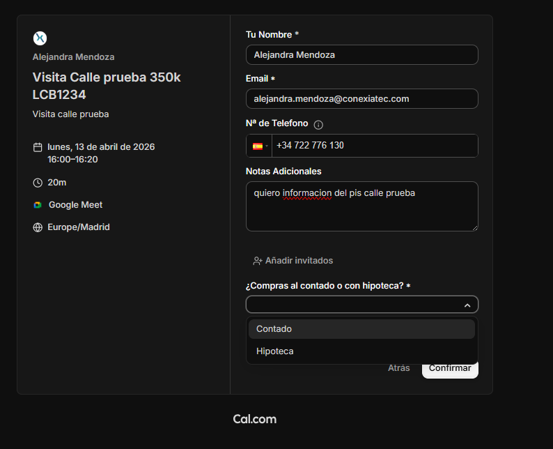 Formulario de datos que el cliente debe completar.
